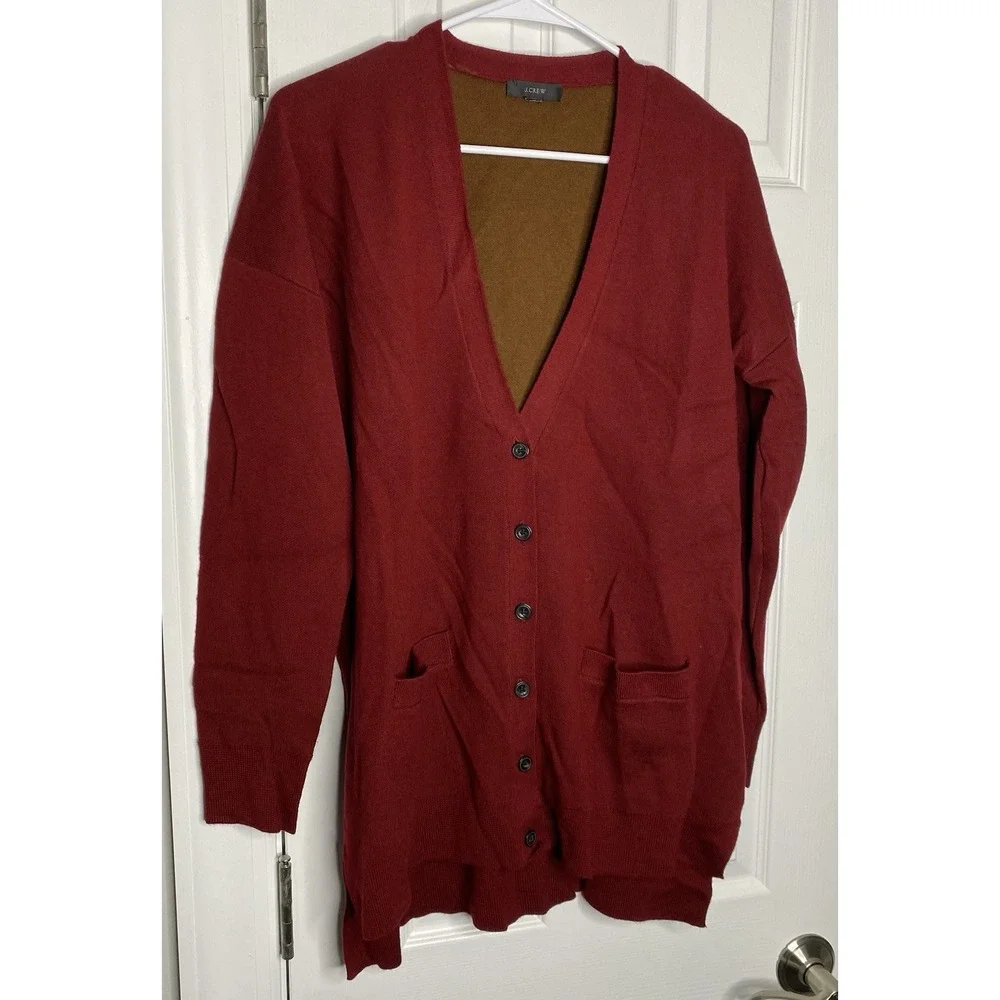 J Crew‎ Women's Merino Wool V Neck Long Line Cardigan Red Size XL - Picture 2 of 8